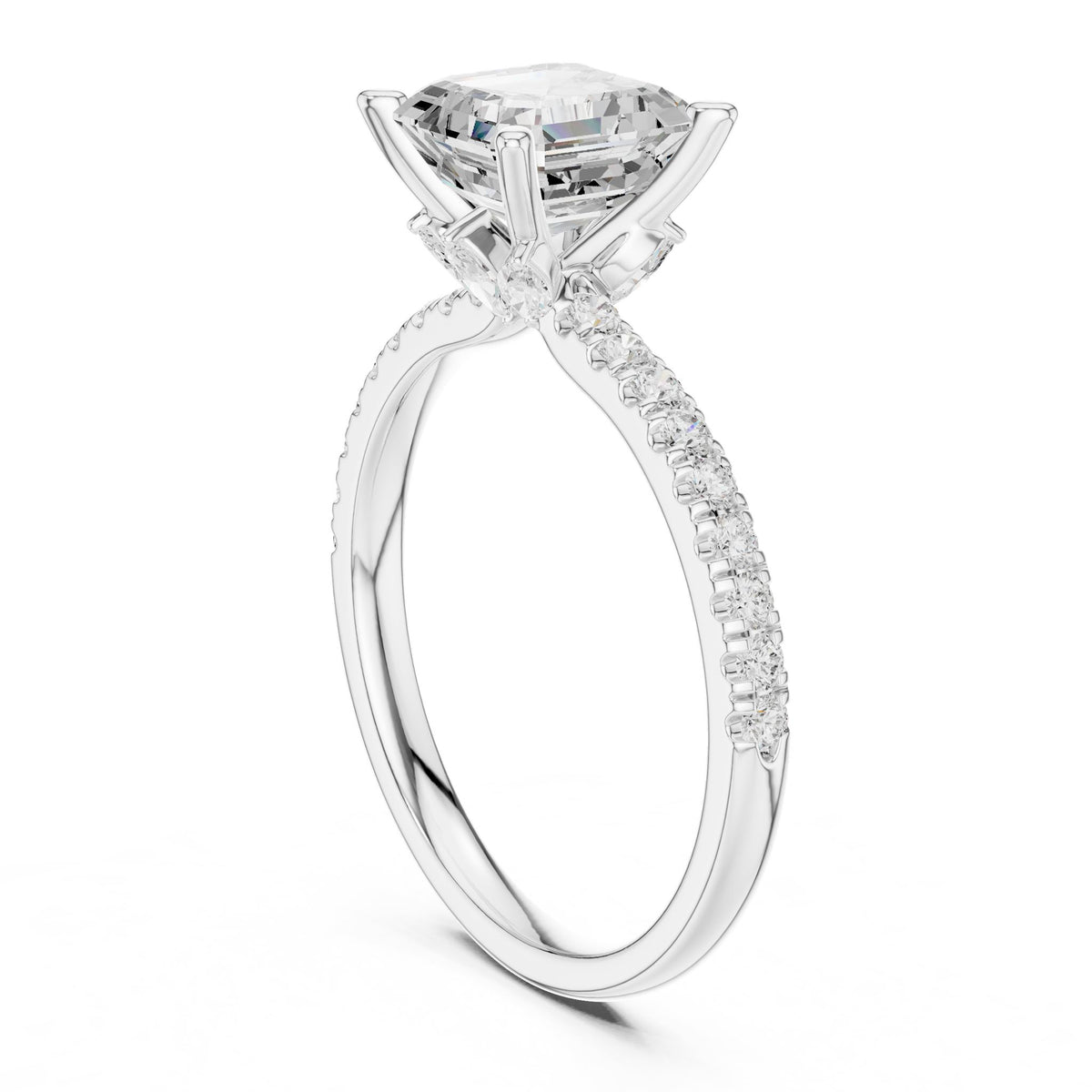 Cushion Accented Lab Grown Diamond Engagement Ring