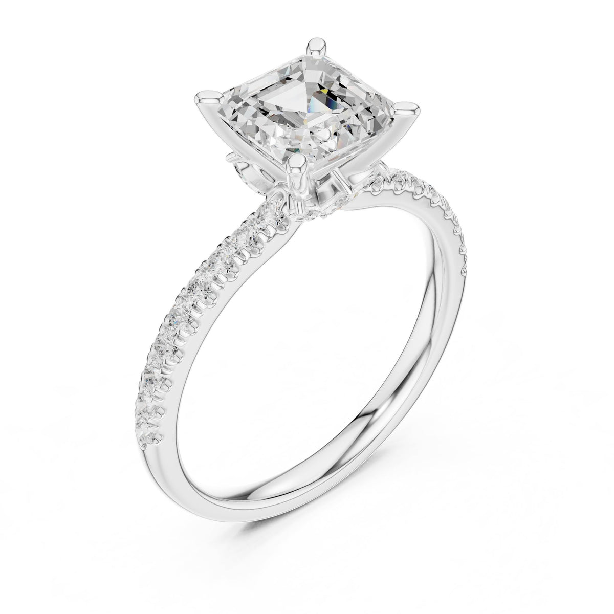 Cushion Accented Lab Grown Diamond Engagement Ring