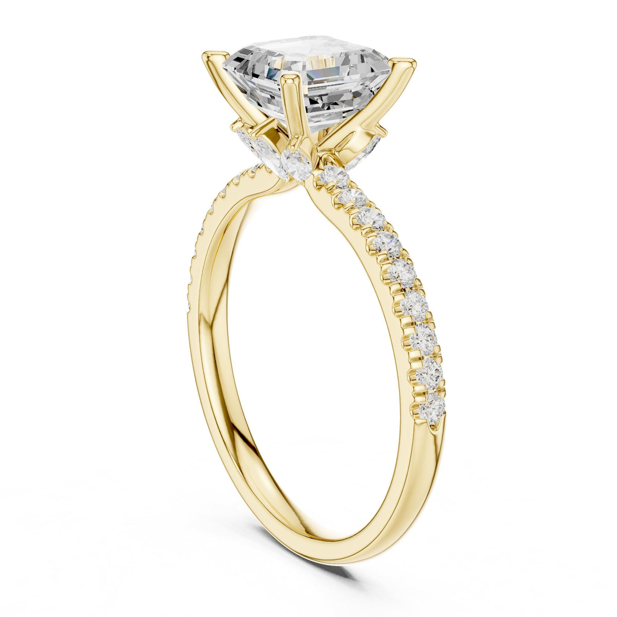 Cushion Accented Lab Grown Diamond Engagement Ring