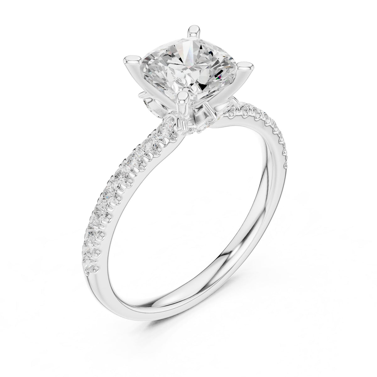 Cushion Accented Lab Grown Diamond Engagement Ring