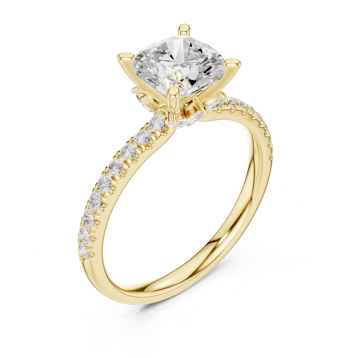 Cushion Accented Lab Grown Diamond Engagement Ring
