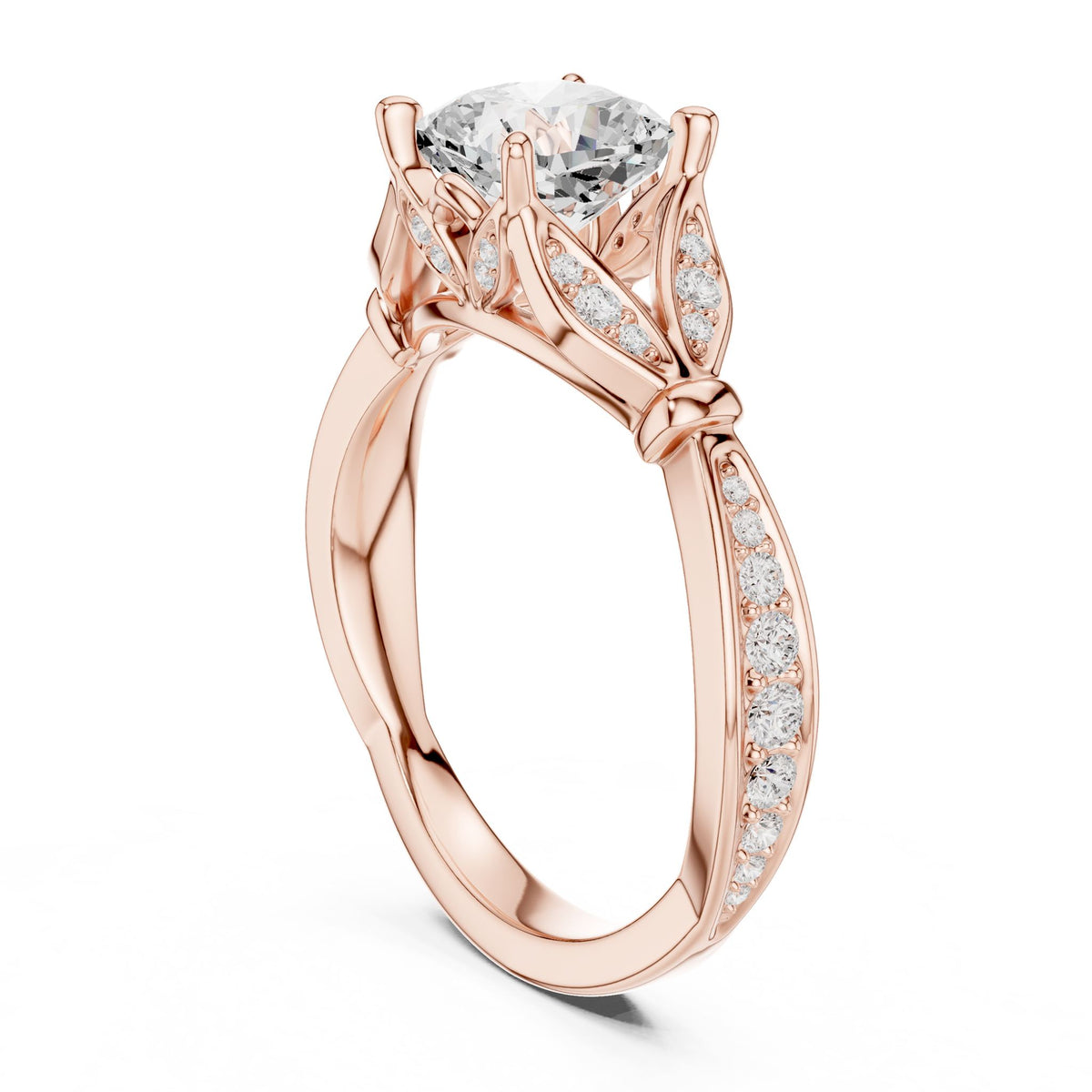 Cushion Accented Lab Grown Diamond Engagement Ring
