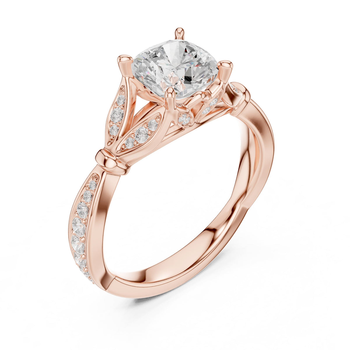 Cushion Accented Lab Grown Diamond Engagement Ring