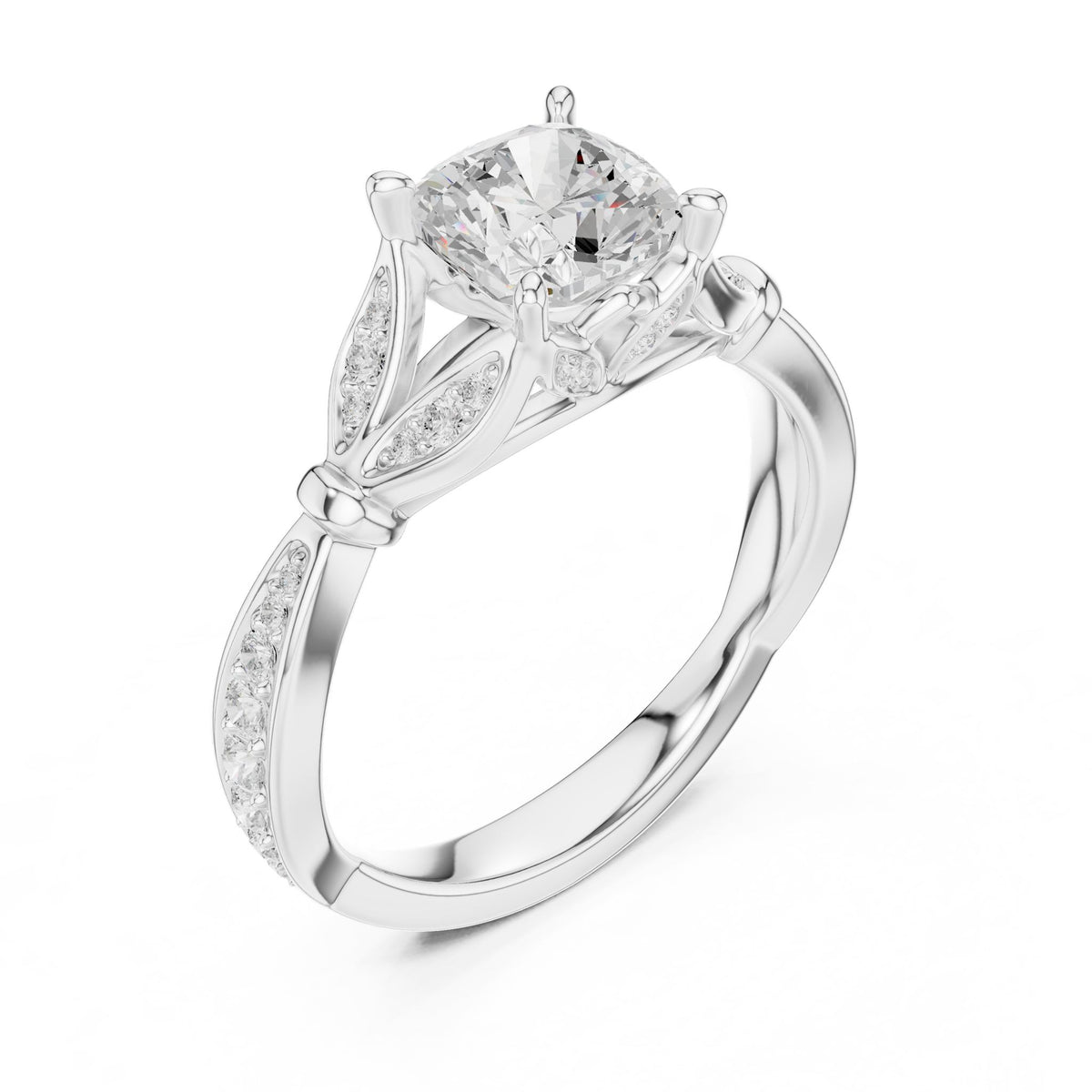 Cushion Accented Lab Grown Diamond Engagement Ring
