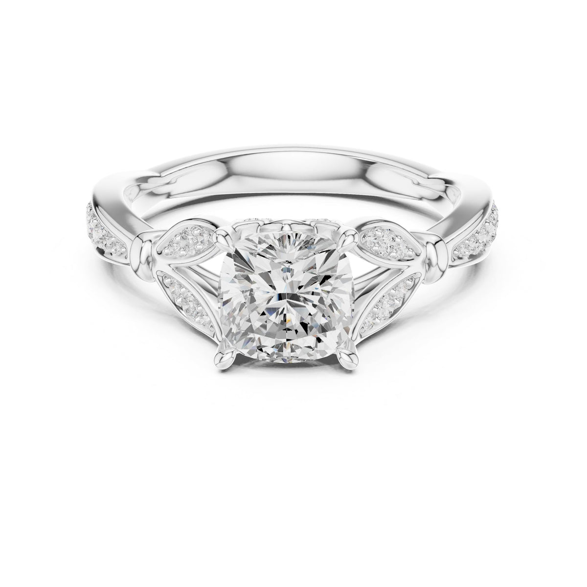 Cushion Accented Lab Grown Diamond Engagement Ring
