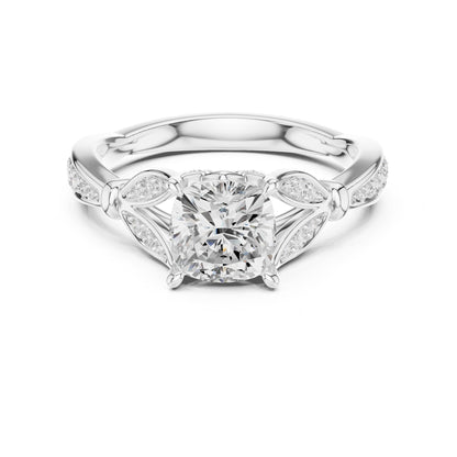 Cushion Accented Lab Grown Diamond Engagement Ring