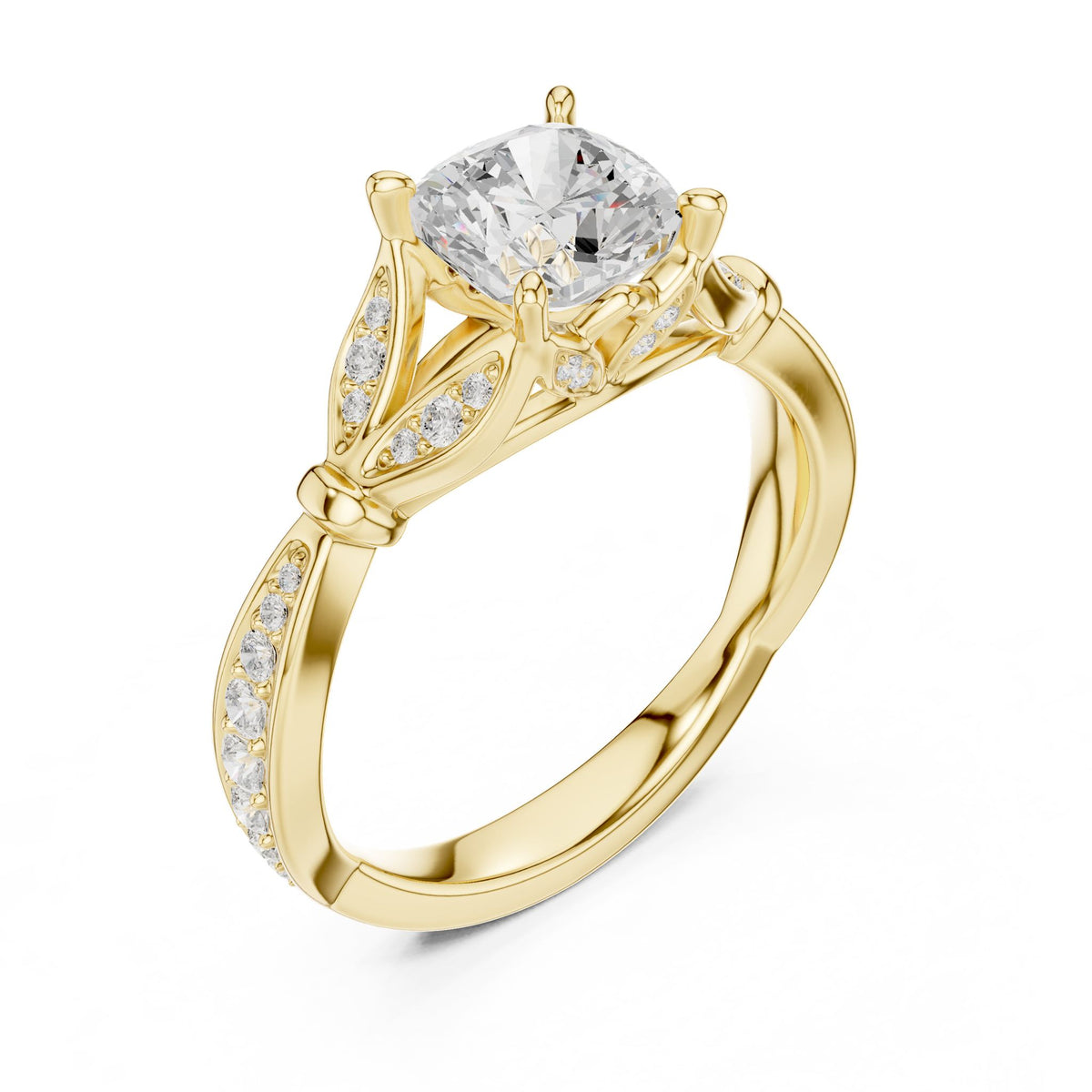 Cushion Accented Lab Grown Diamond Engagement Ring