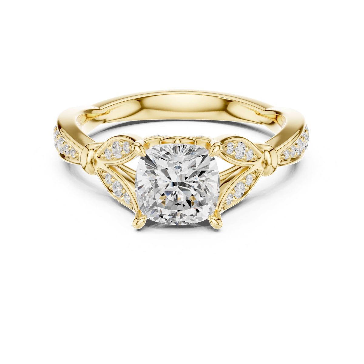 Cushion Accented Lab Grown Diamond Engagement Ring