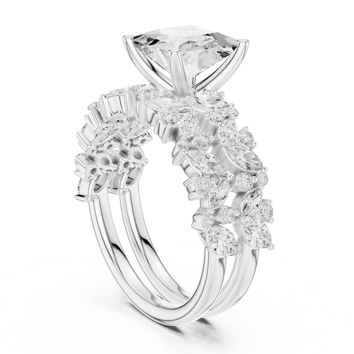 Cushion Accented Lab Grown Diamond Engagement Ring