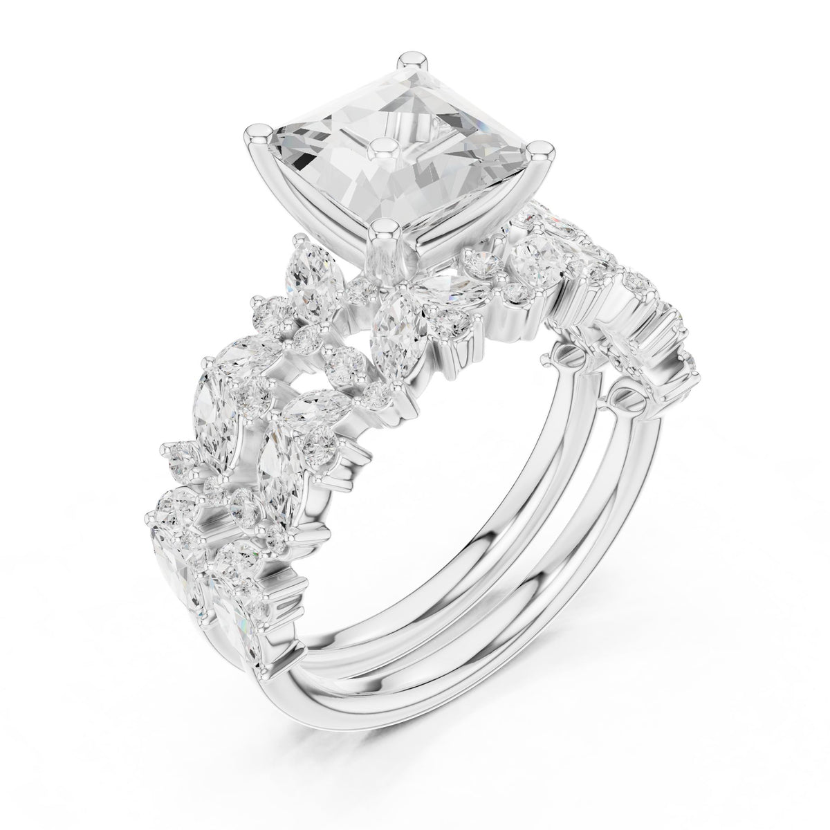 Cushion Accented Lab Grown Diamond Engagement Ring