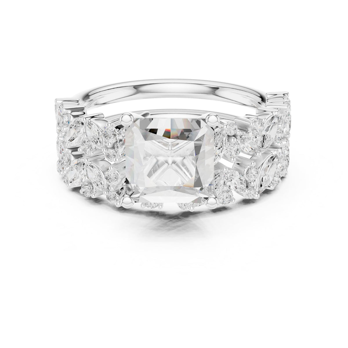 Cushion Accented Lab Grown Diamond Engagement Ring