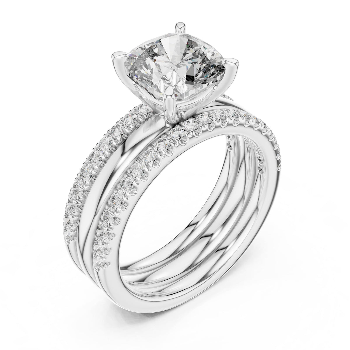 Cushion Accented Lab Grown Diamond Engagement Ring