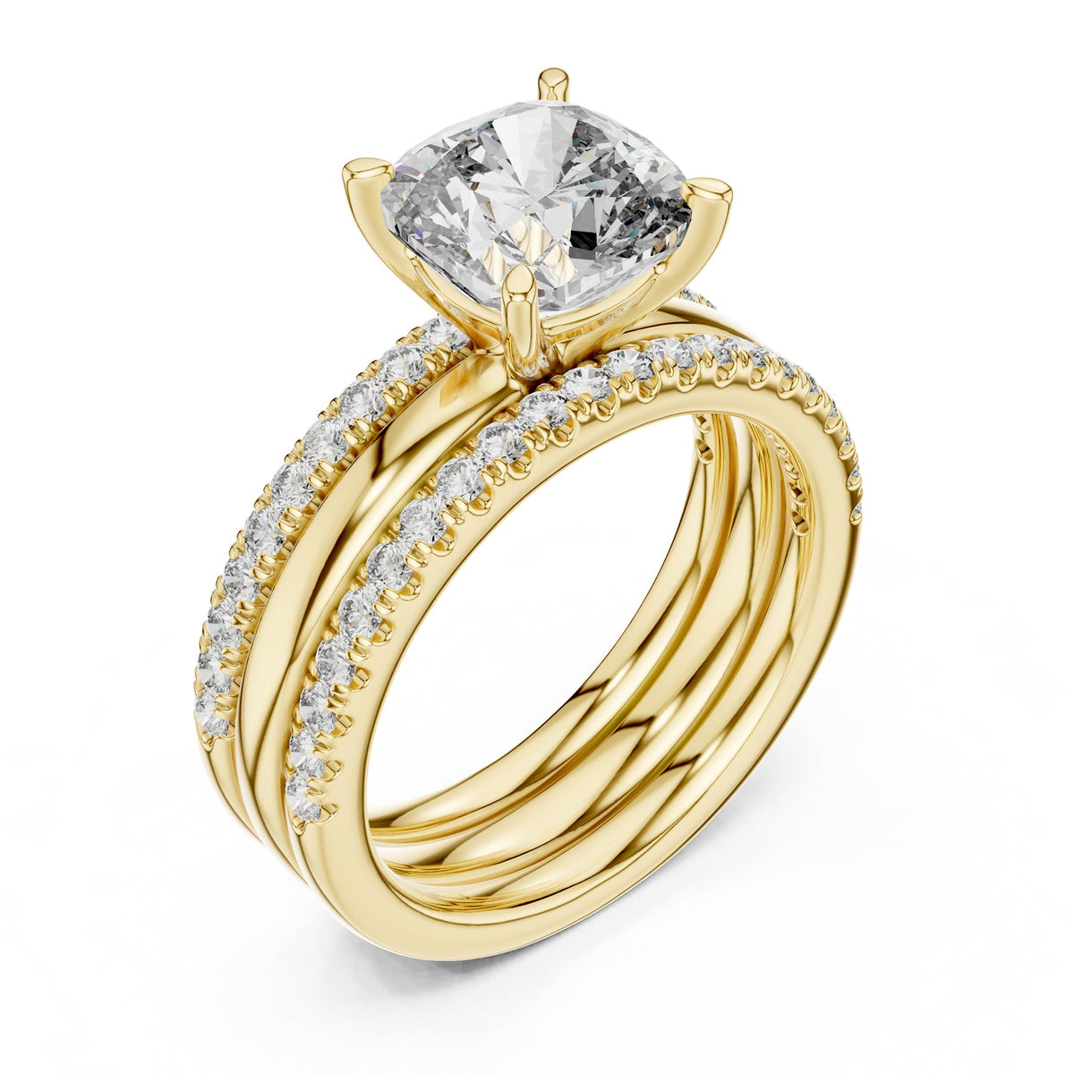 Cushion Accented Lab Grown Diamond Engagement Ring