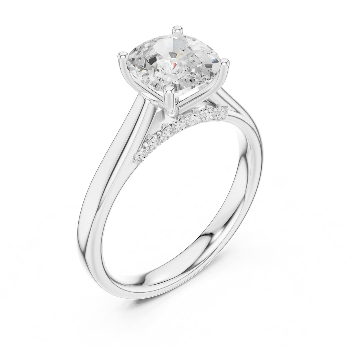 Cushion Accented Lab Grown Diamond Engagement Ring