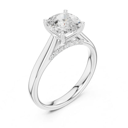 Cushion Accented Lab Grown Diamond Engagement Ring