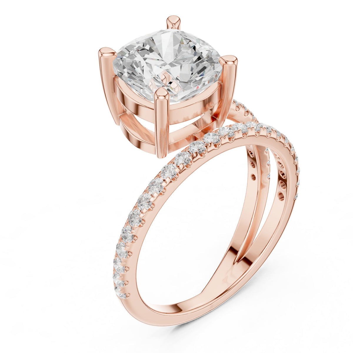 Cushion Accented Lab Grown Diamond Engagement Ring