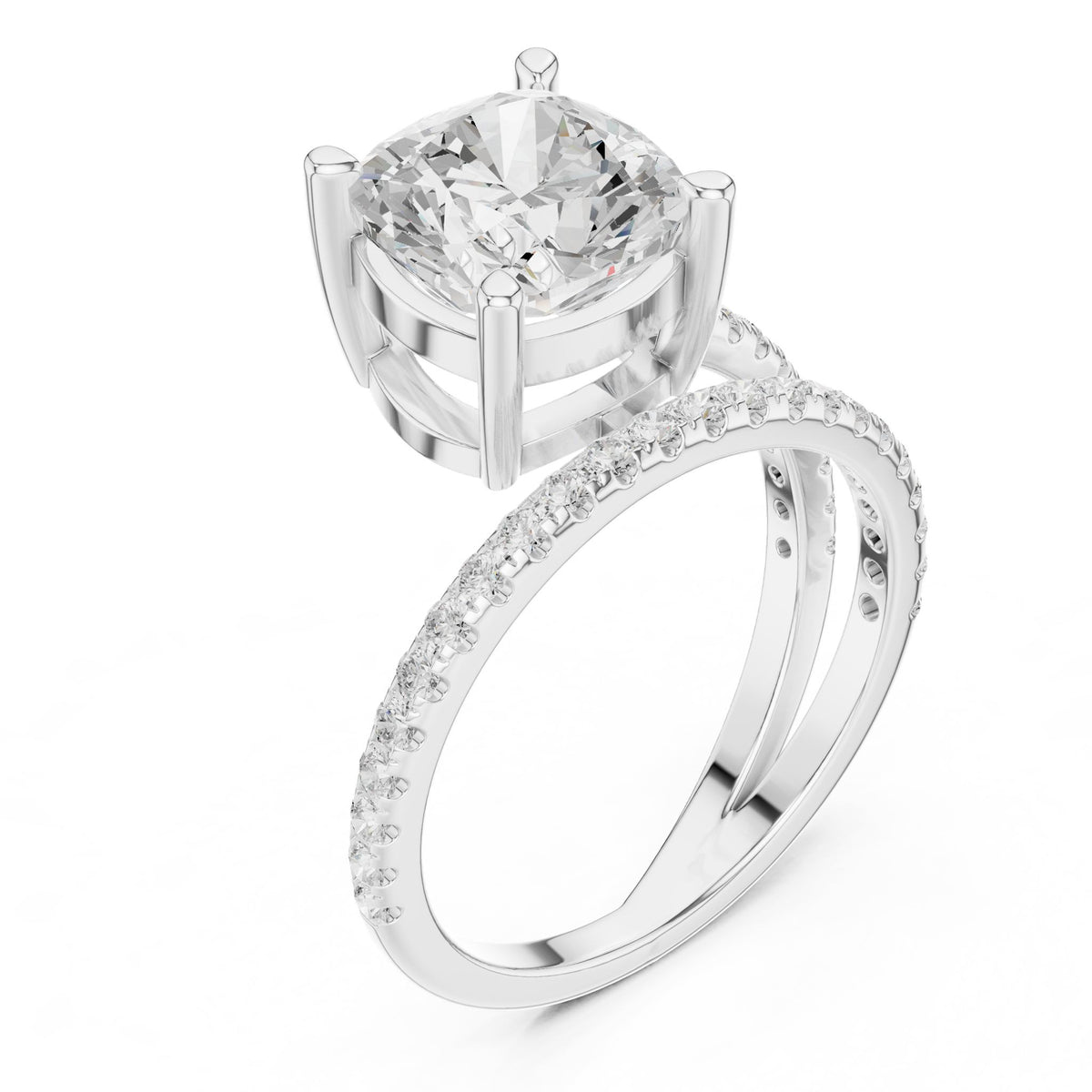 Cushion Accented Lab Grown Diamond Engagement Ring