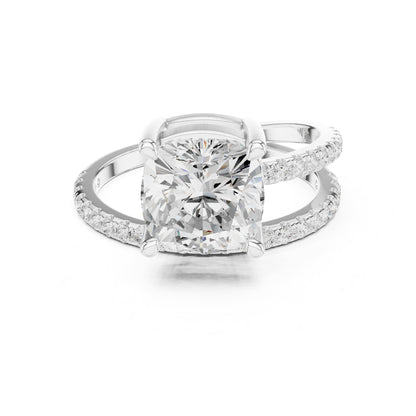 Cushion Accented Lab Grown Diamond Engagement Ring