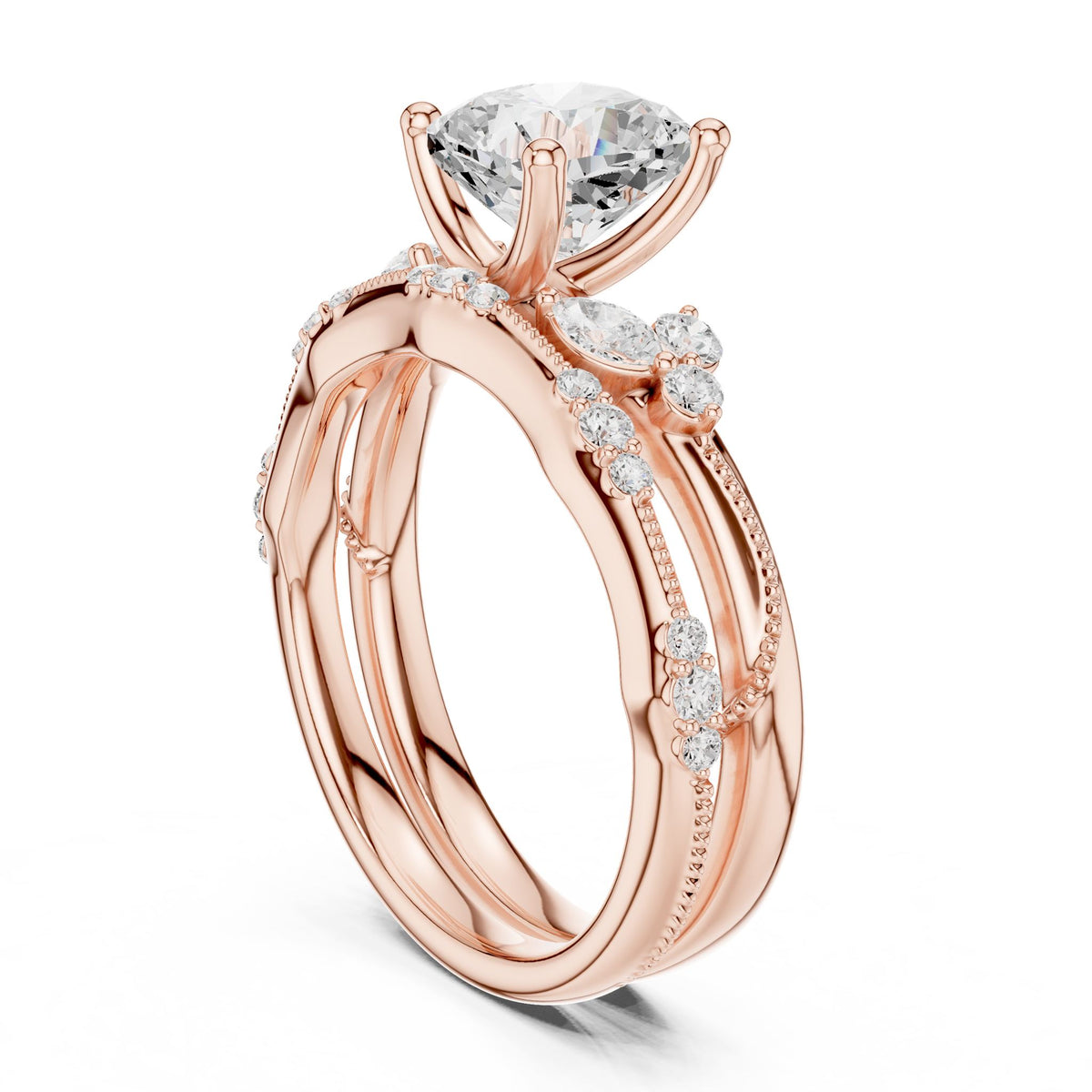 Cushion Accented Lab Grown Diamond Engagement Ring