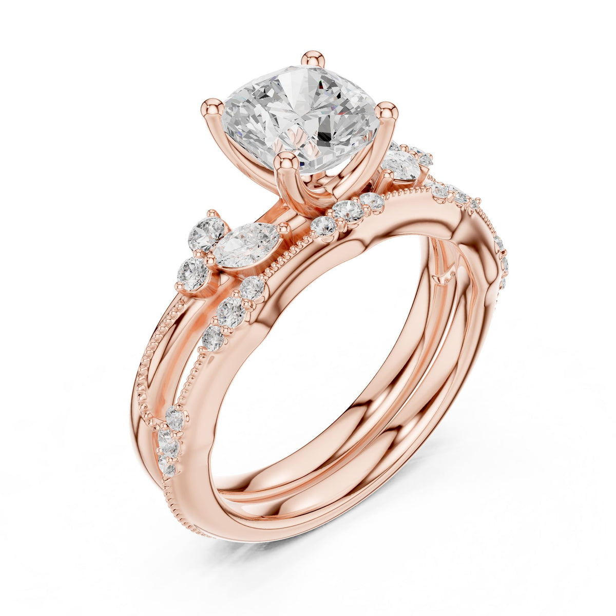 Cushion Accented Lab Grown Diamond Engagement Ring