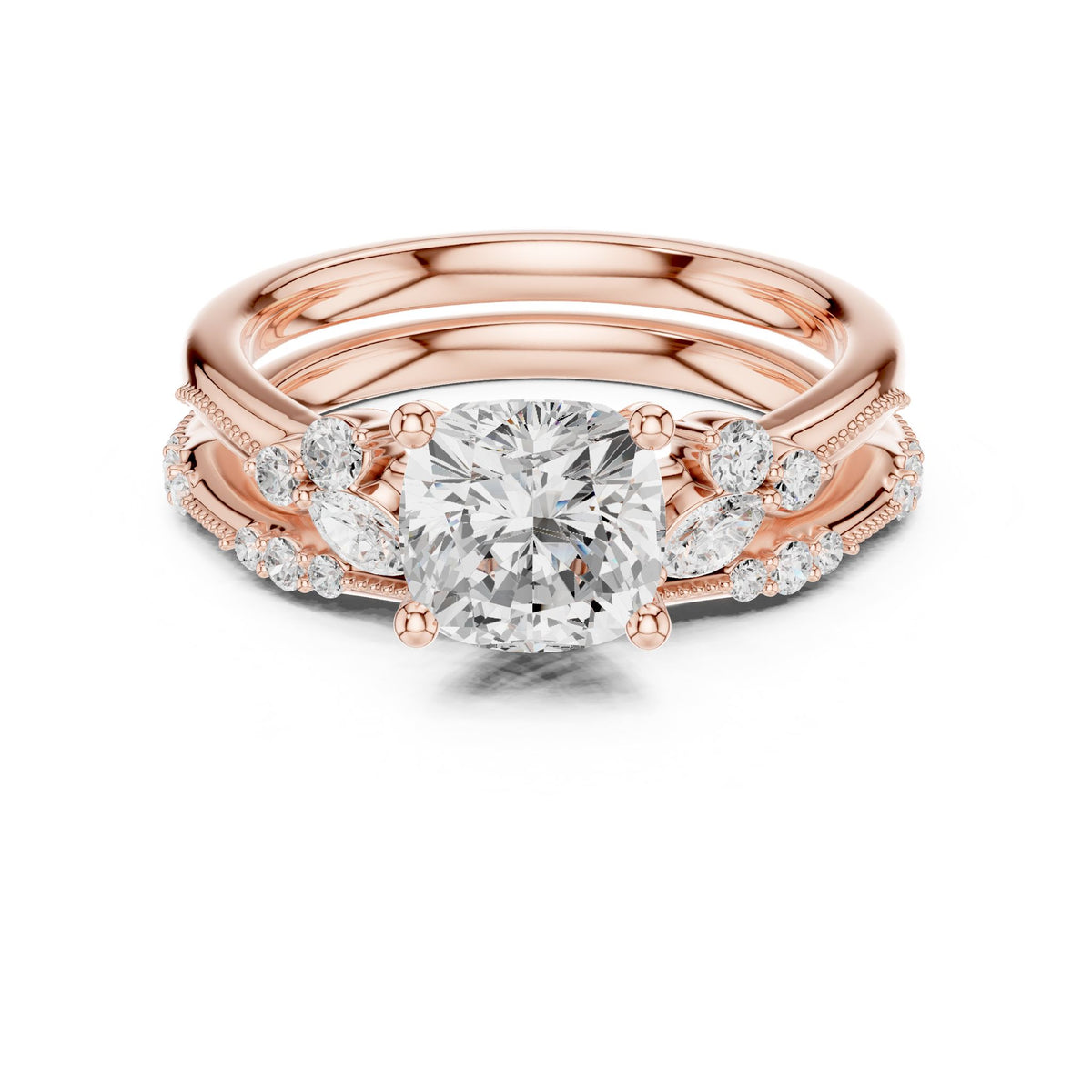 Cushion Accented Lab Grown Diamond Engagement Ring
