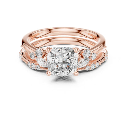 Cushion Accented Lab Grown Diamond Engagement Ring
