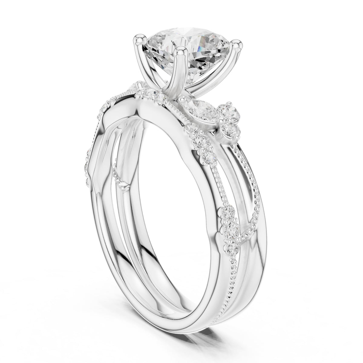 Cushion Accented Lab Grown Diamond Engagement Ring