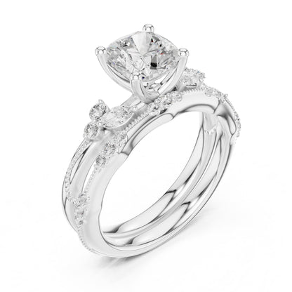 Cushion Accented Lab Grown Diamond Engagement Ring