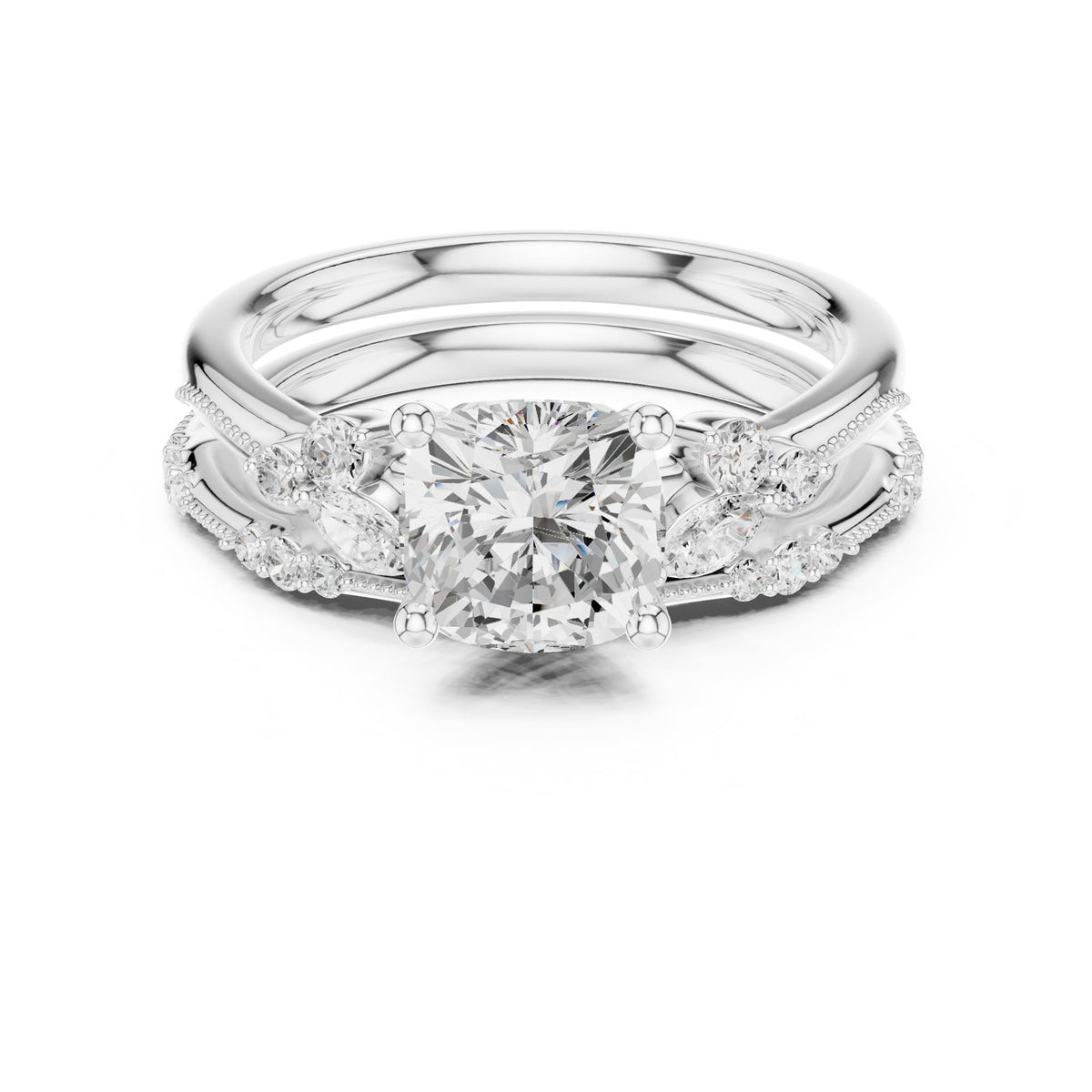 Cushion Accented Lab Grown Diamond Engagement Ring