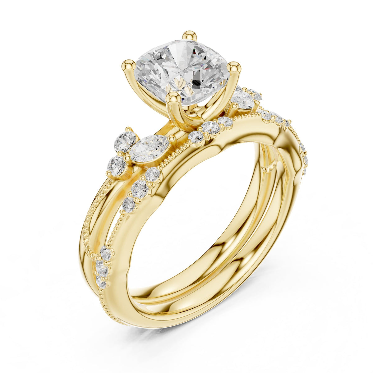 Cushion Accented Lab Grown Diamond Engagement Ring
