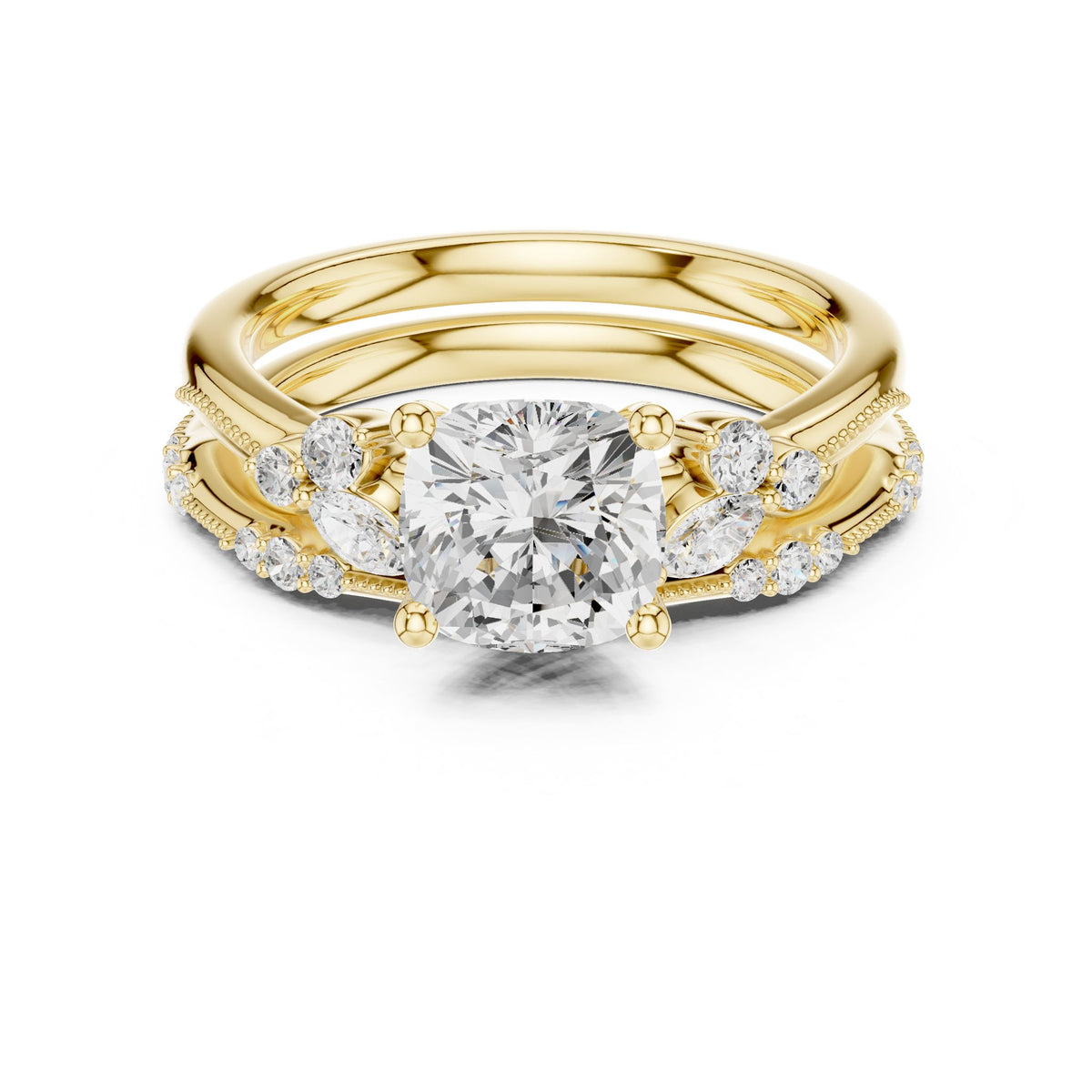 Cushion Accented Lab Grown Diamond Engagement Ring