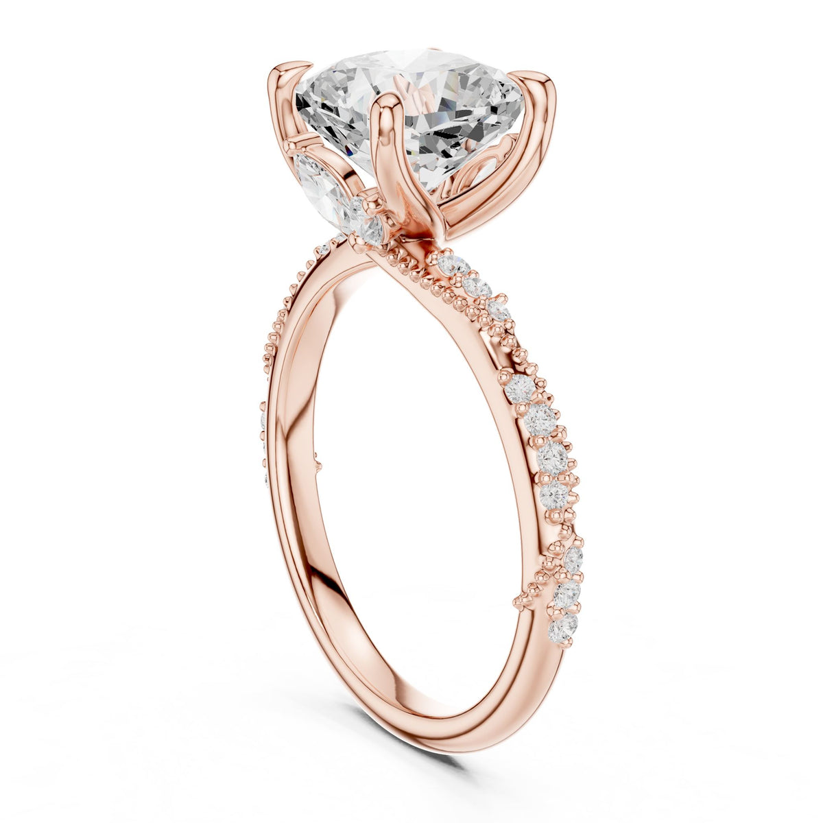 Cushion Accented Lab Grown Diamond Engagement Ring
