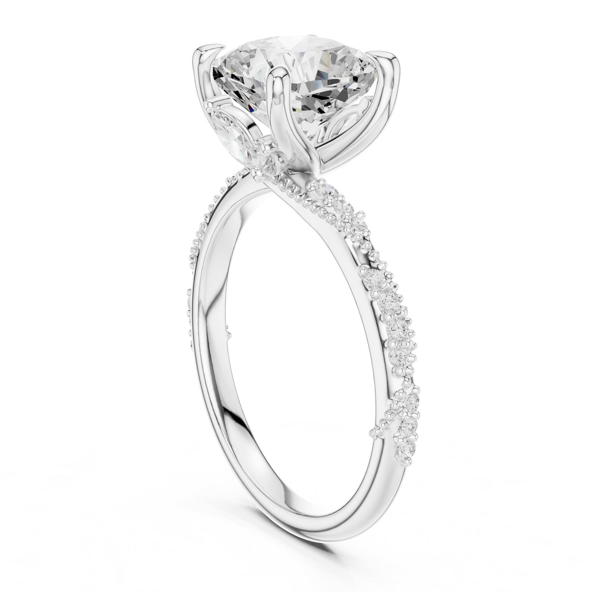 Cushion Accented Lab Grown Diamond Engagement Ring