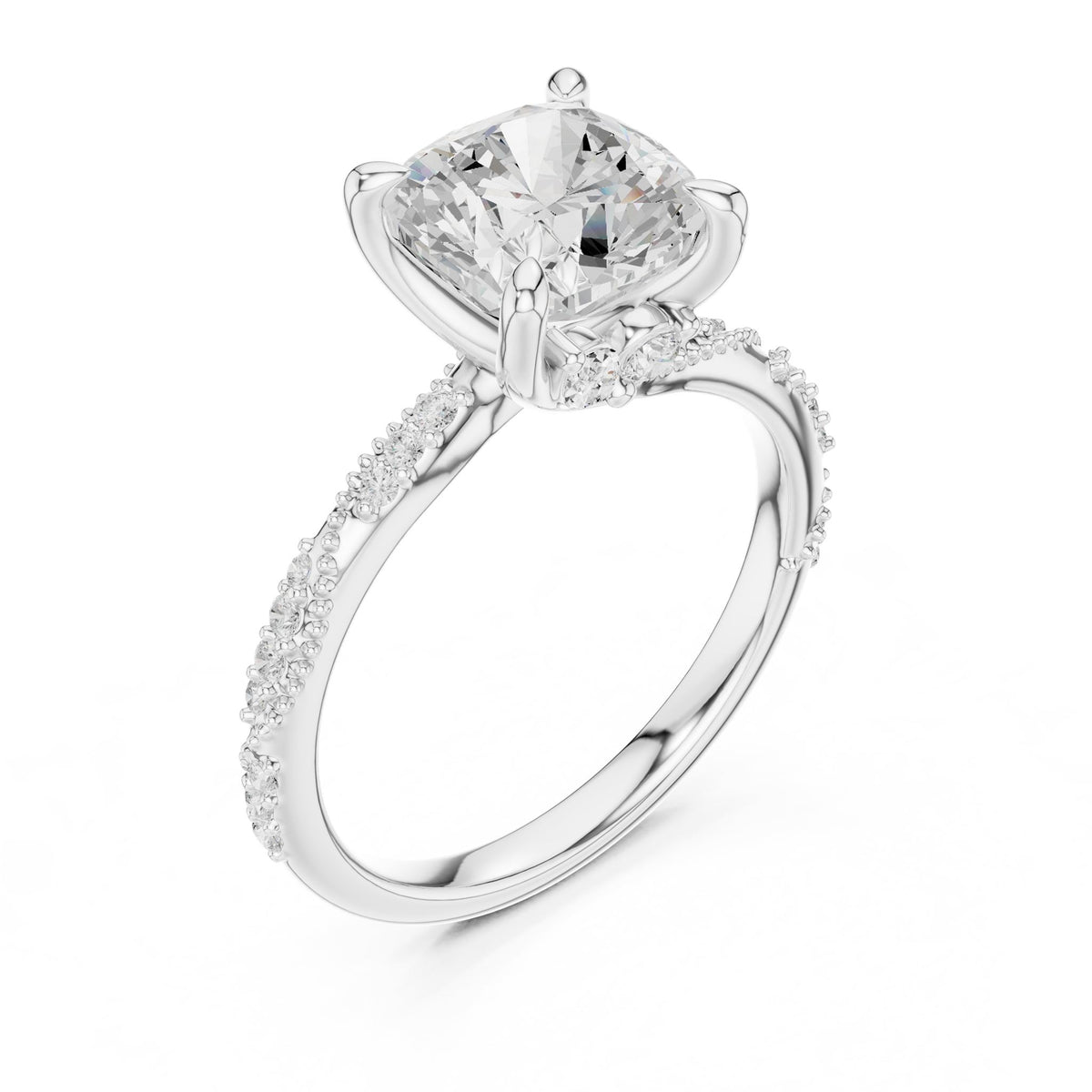 Cushion Accented Lab Grown Diamond Engagement Ring
