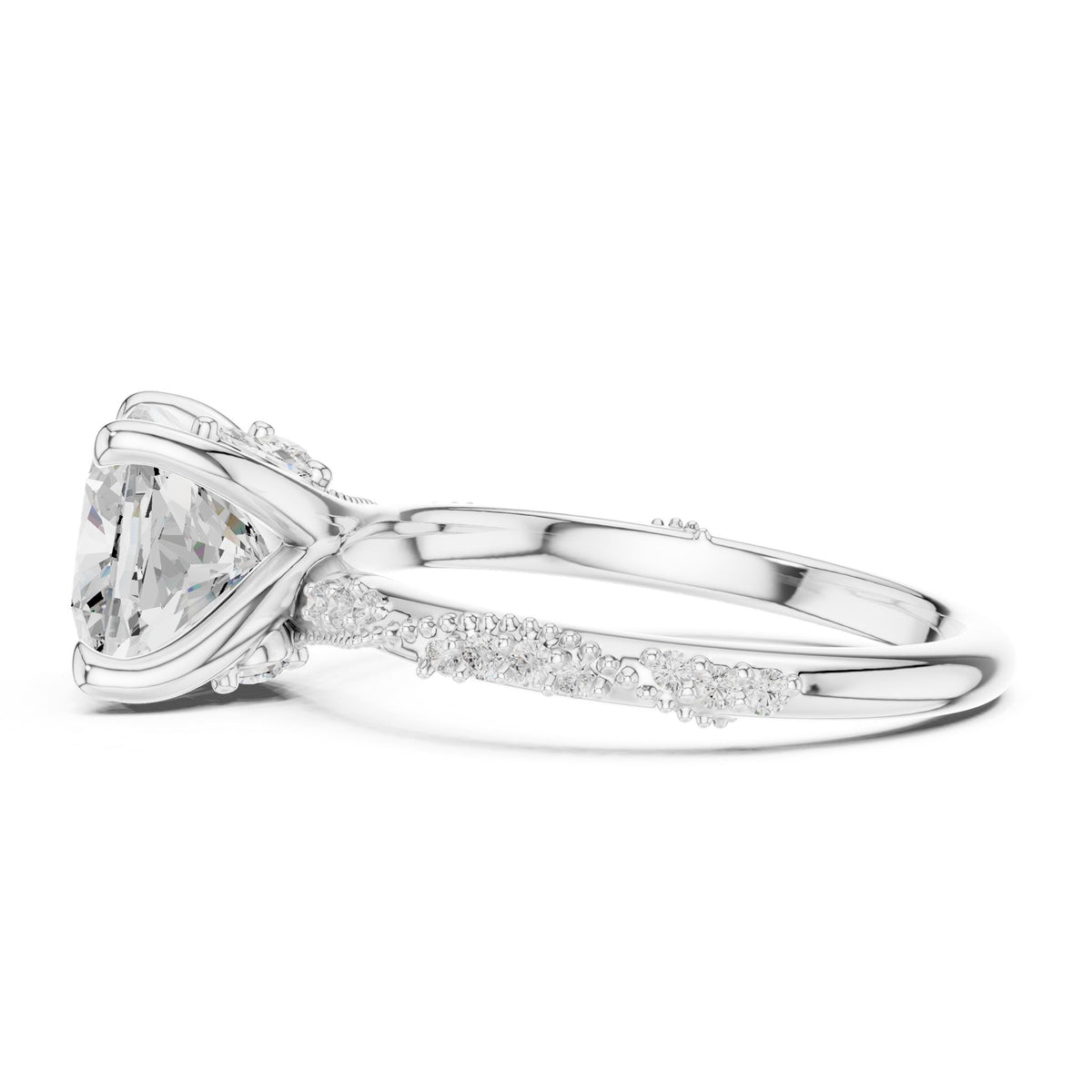 Cushion Accented Lab Grown Diamond Engagement Ring