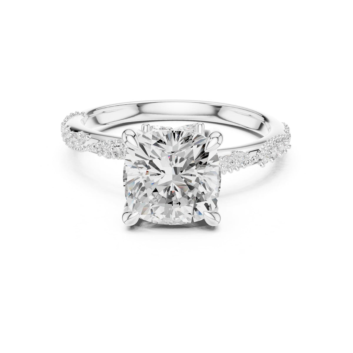 Cushion Accented Lab Grown Diamond Engagement Ring
