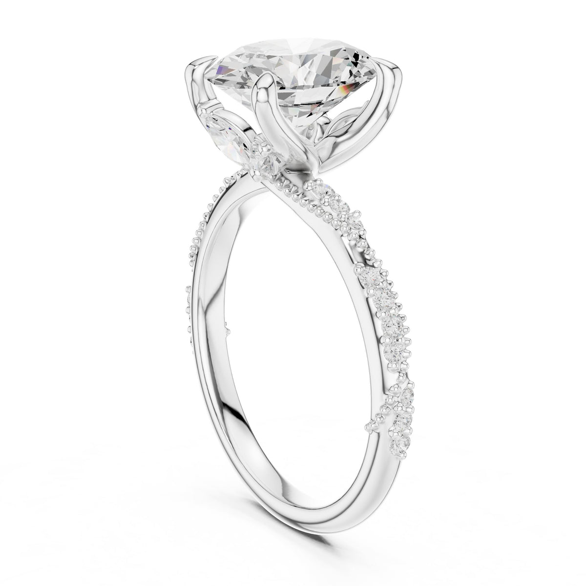 Cushion Accented Lab Grown Diamond Engagement Ring