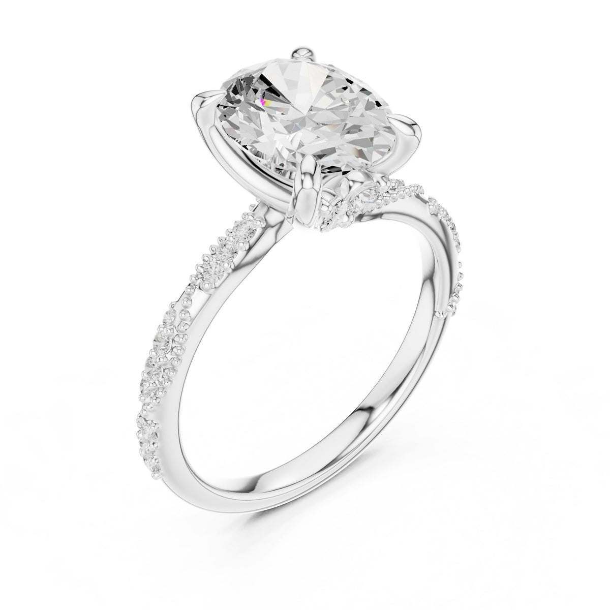 Cushion Accented Lab Grown Diamond Engagement Ring