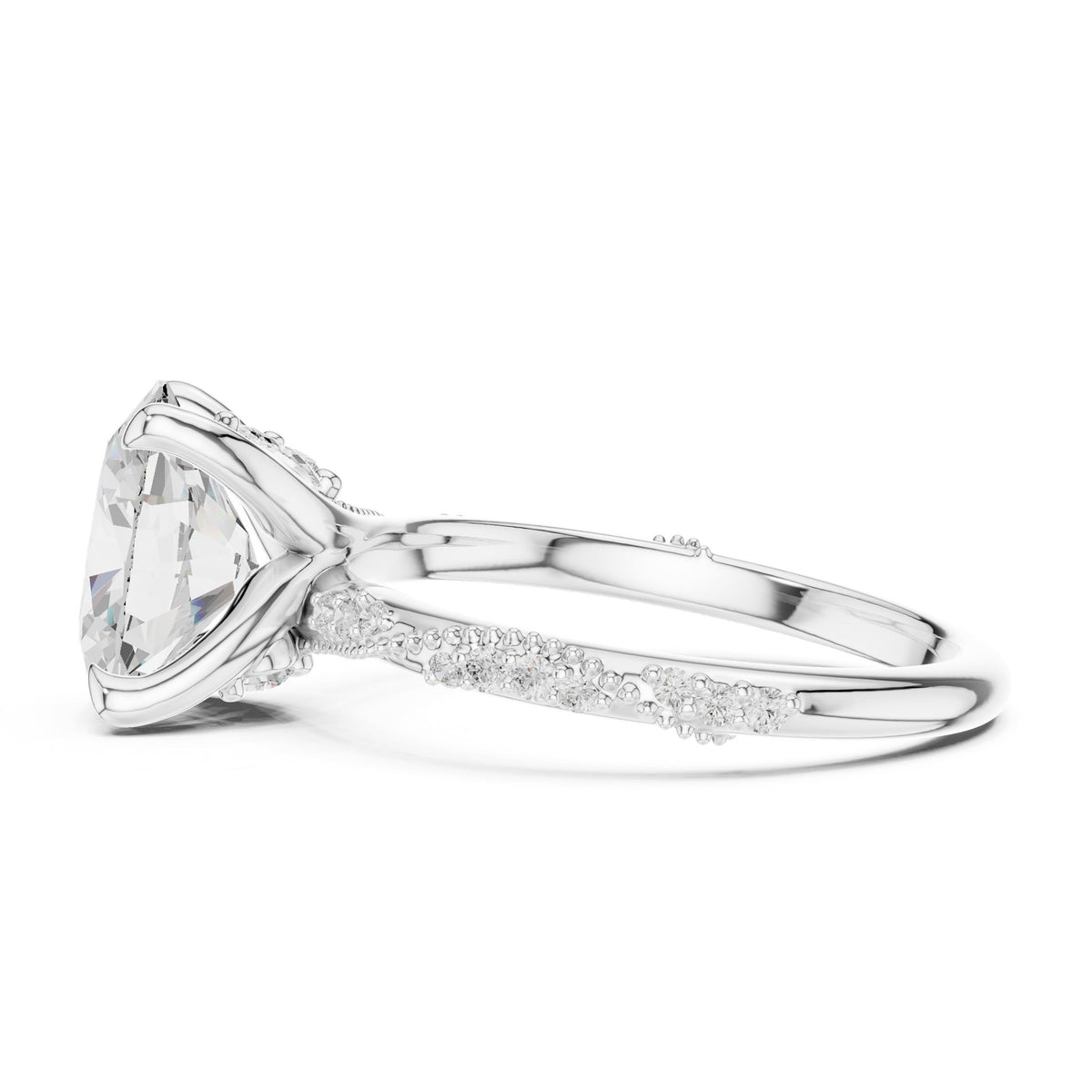 Cushion Accented Lab Grown Diamond Engagement Ring