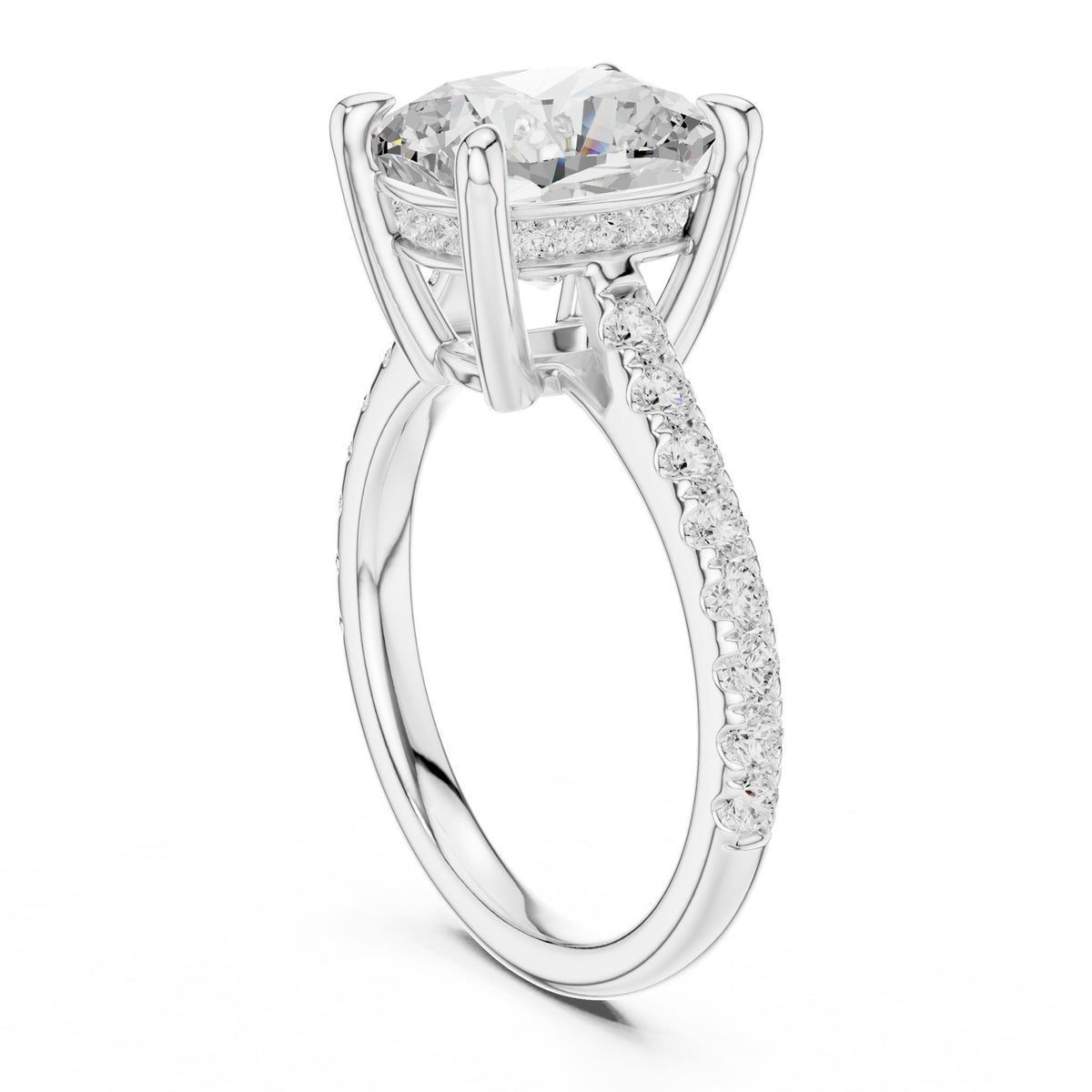 Cushion Accented Lab Grown Diamond Engagement Ring