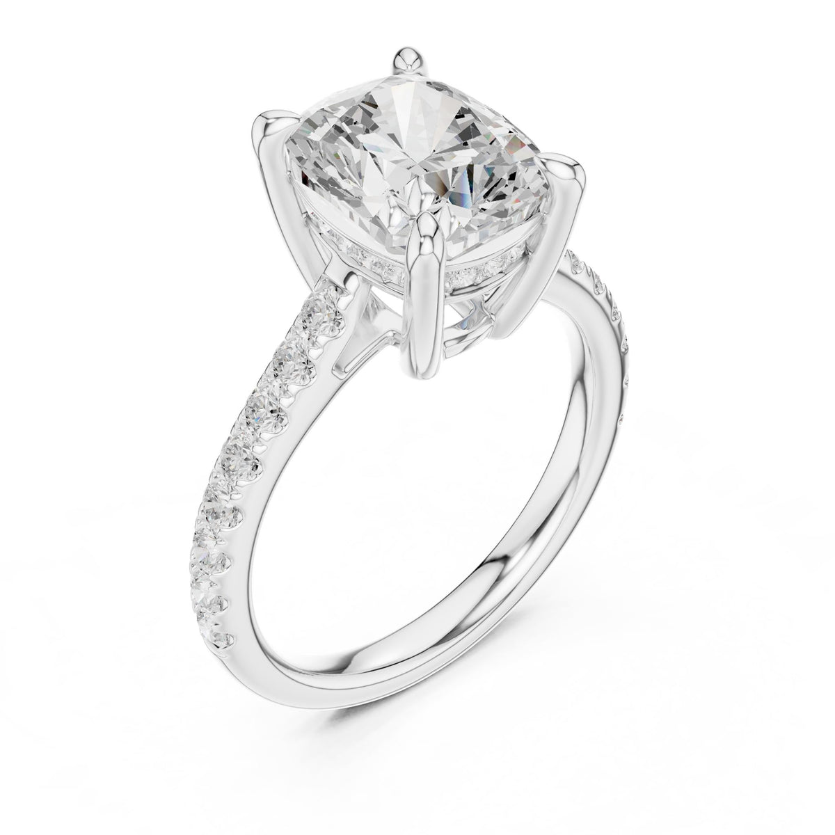 Cushion Accented Lab Grown Diamond Engagement Ring