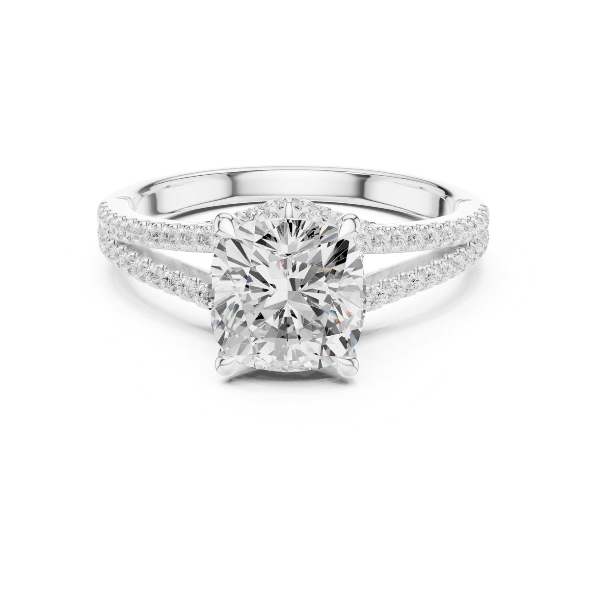 Cushion Accented Lab Grown Diamond Engagement Ring