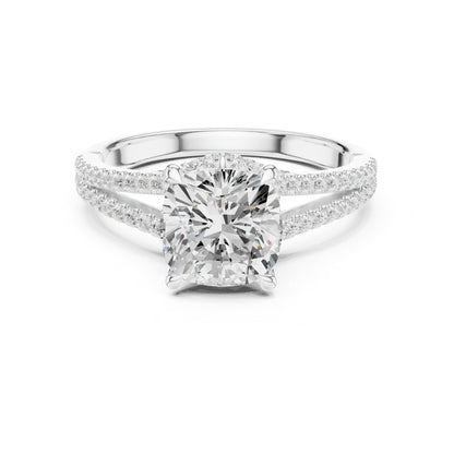Cushion Accented Lab Grown Diamond Engagement Ring