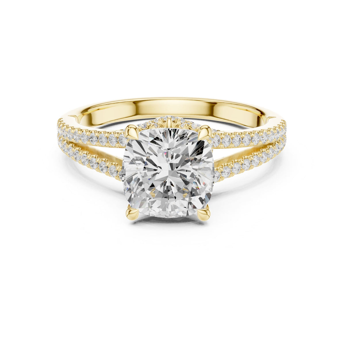 Cushion Accented Lab Grown Diamond Engagement Ring