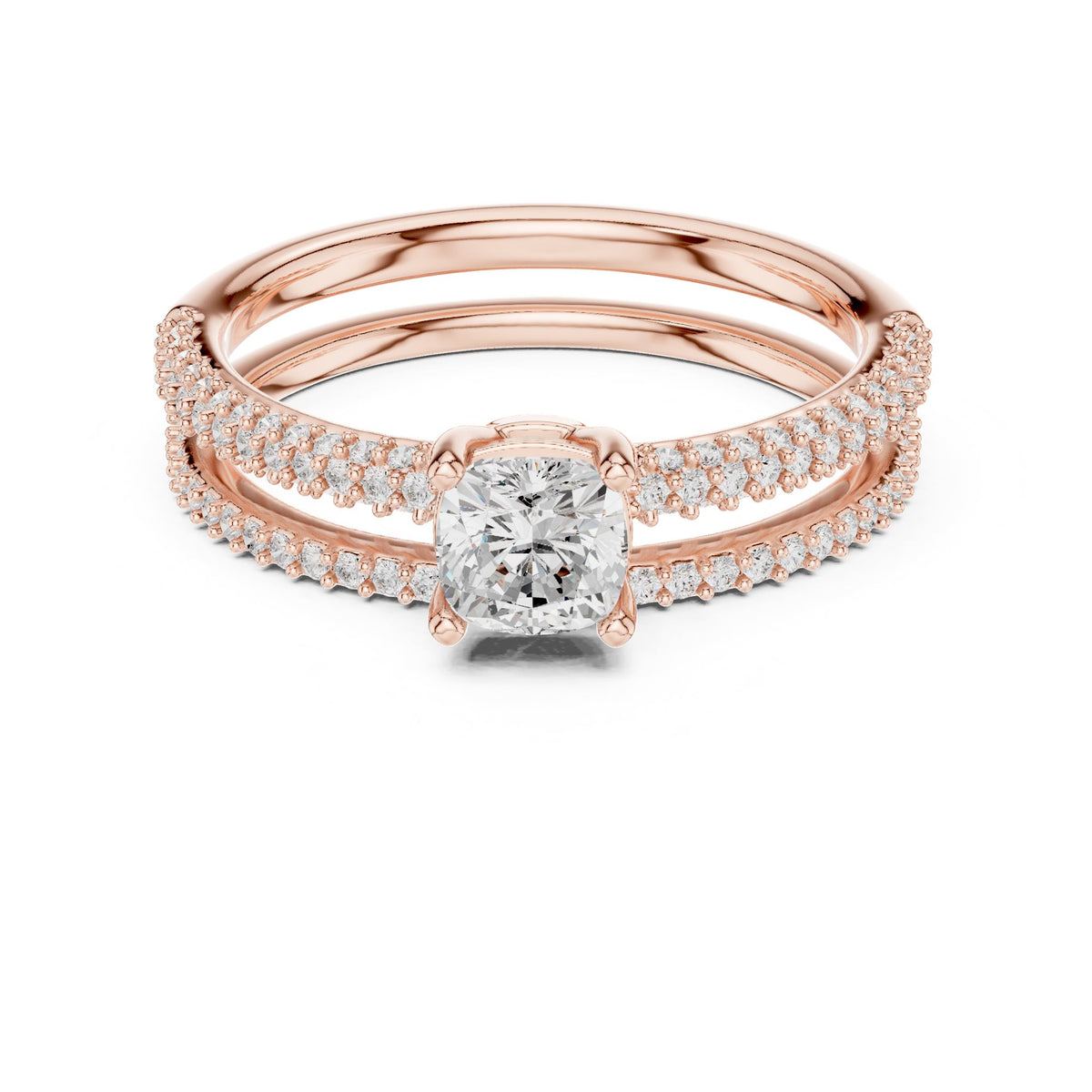 Cushion Accented Lab Grown Diamond Engagement Ring