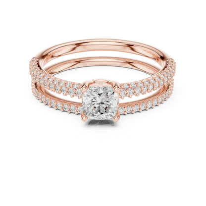 Cushion Accented Lab Grown Diamond Engagement Ring