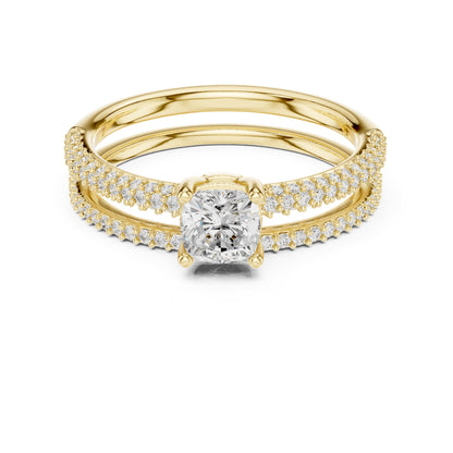 Cushion Accented Lab Grown Diamond Engagement Ring
