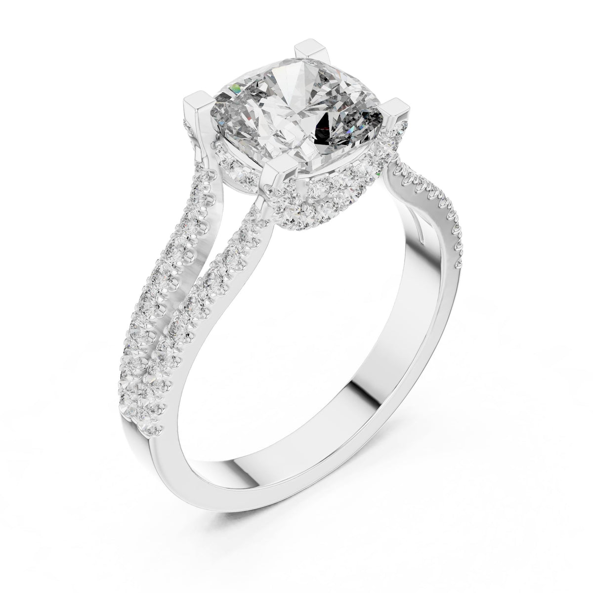 Cushion Accented Lab Grown Diamond Engagement Ring