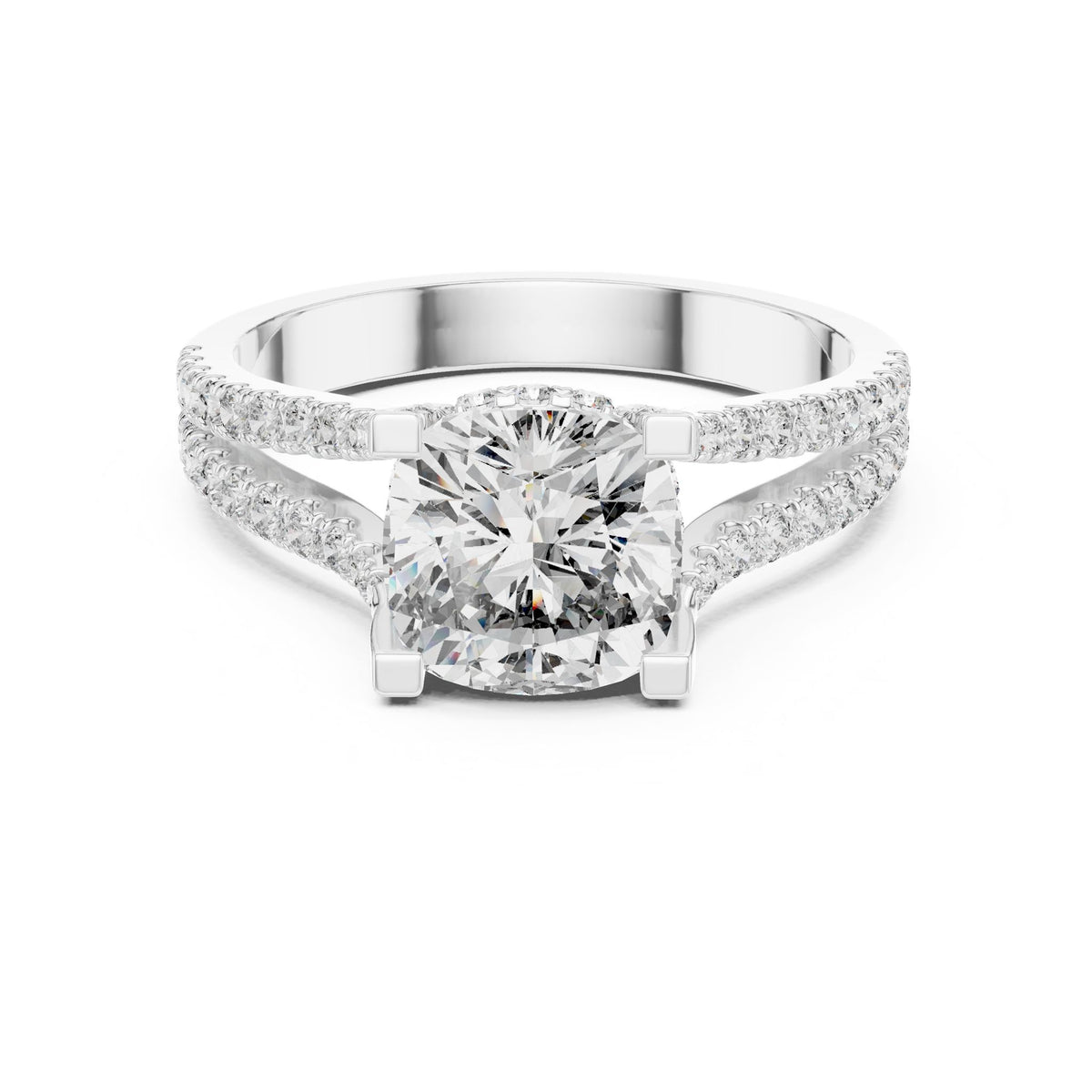 Cushion Accented Lab Grown Diamond Engagement Ring