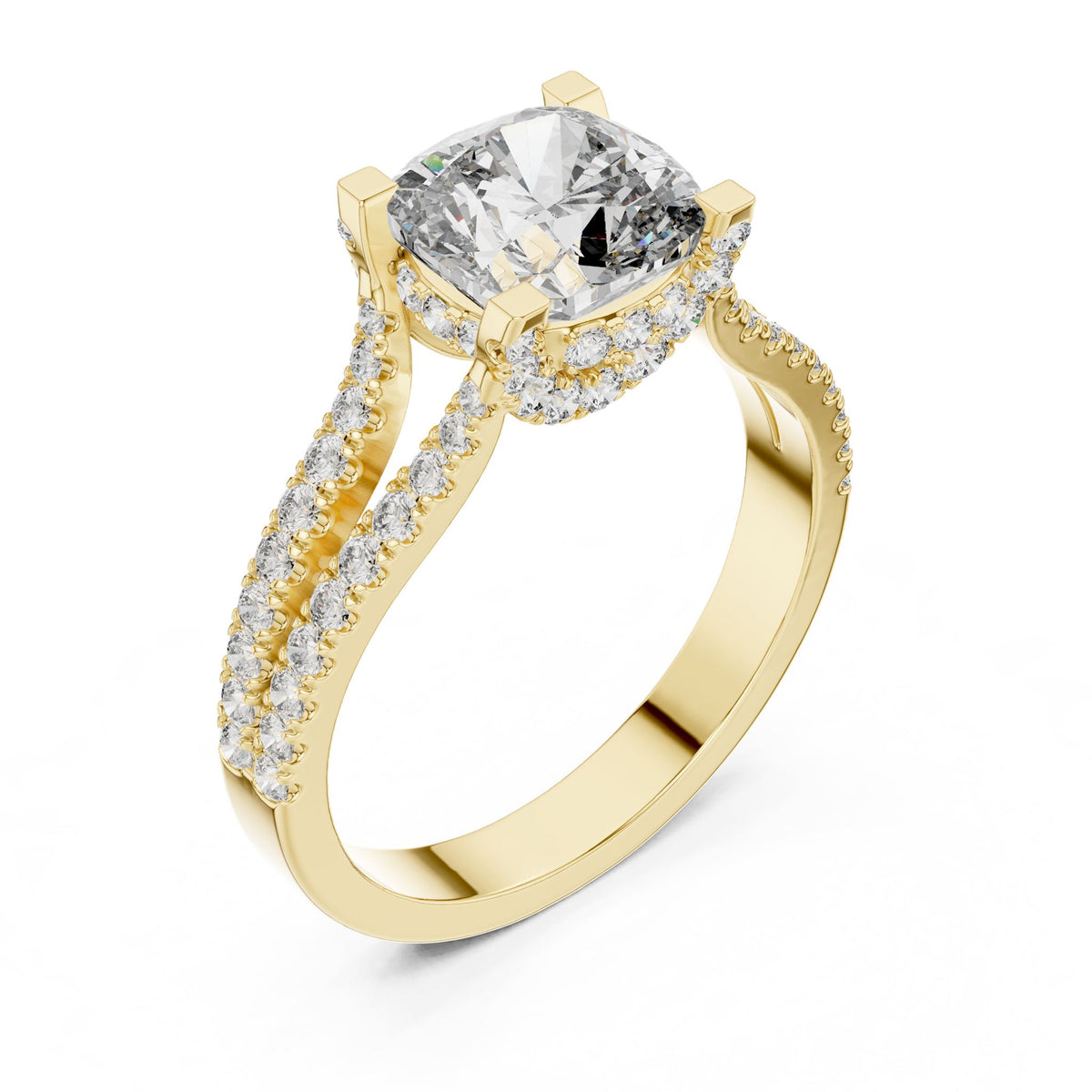 Cushion Accented Lab Grown Diamond Engagement Ring